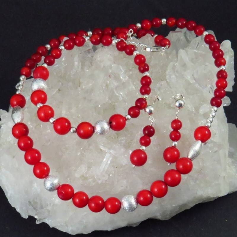 Conjunto coral y plata Conjunto coral y plata