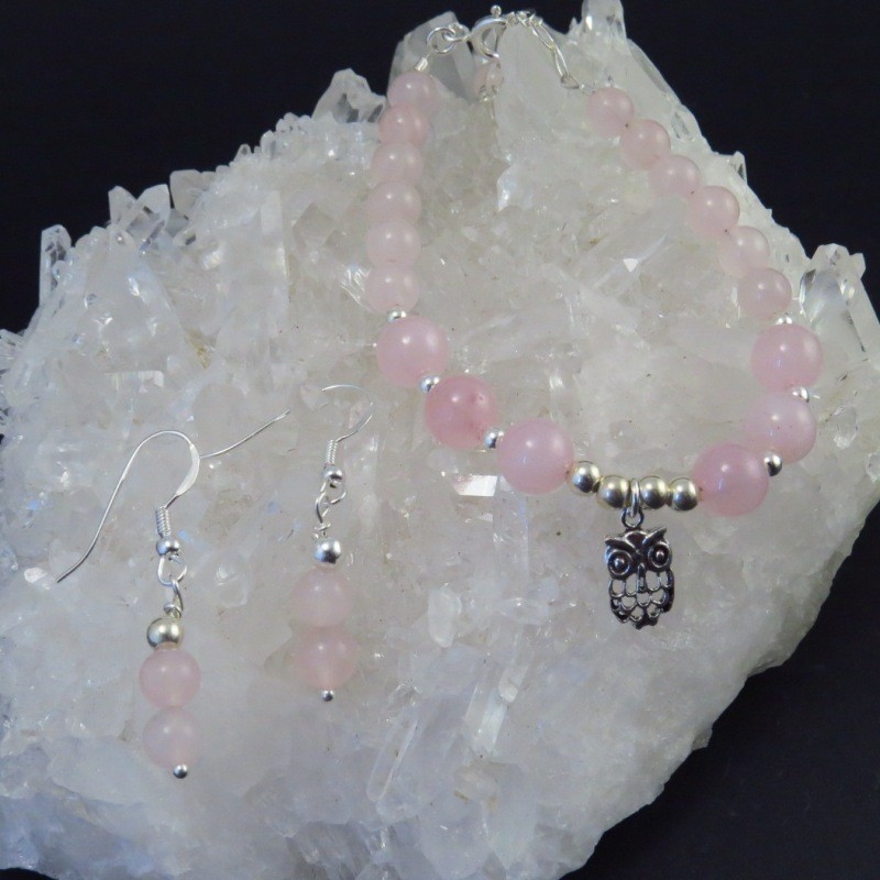 Conjunto cuarzo rosa y plata Conjunto cuarzo rosa y plata