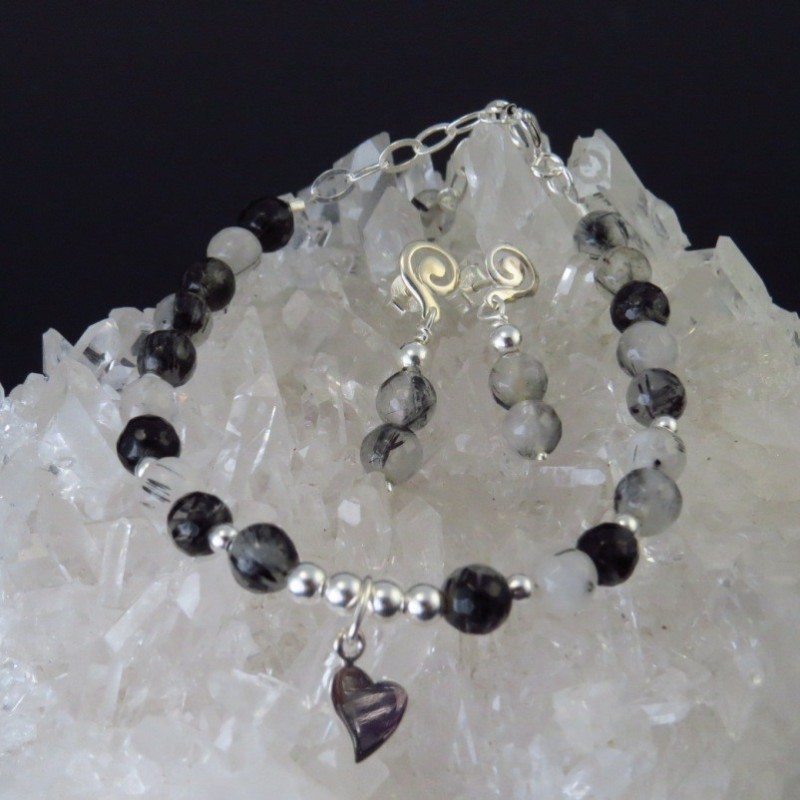 Conjunto cuarzo turmalinado y plata Conjunto cuarzo turmalinado y plata