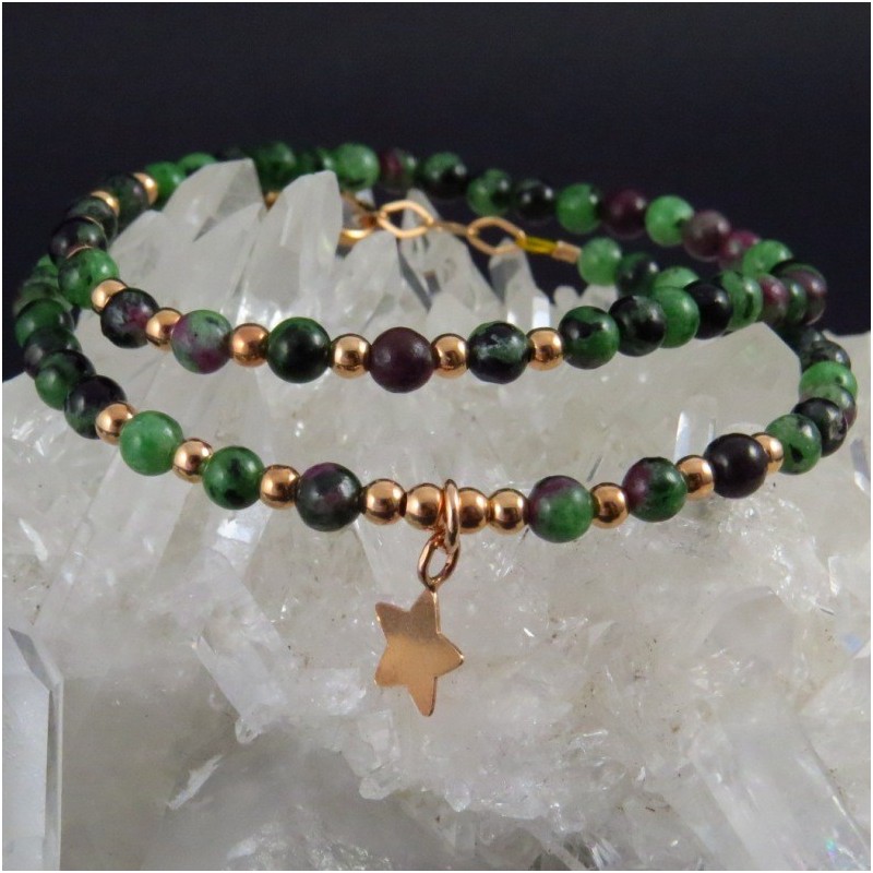 Dúo pulseras oro rosa y zoisita - La Tienda de los Minerales Dúo pulseras oro rosa y zoisita - La Tienda de los Minerales