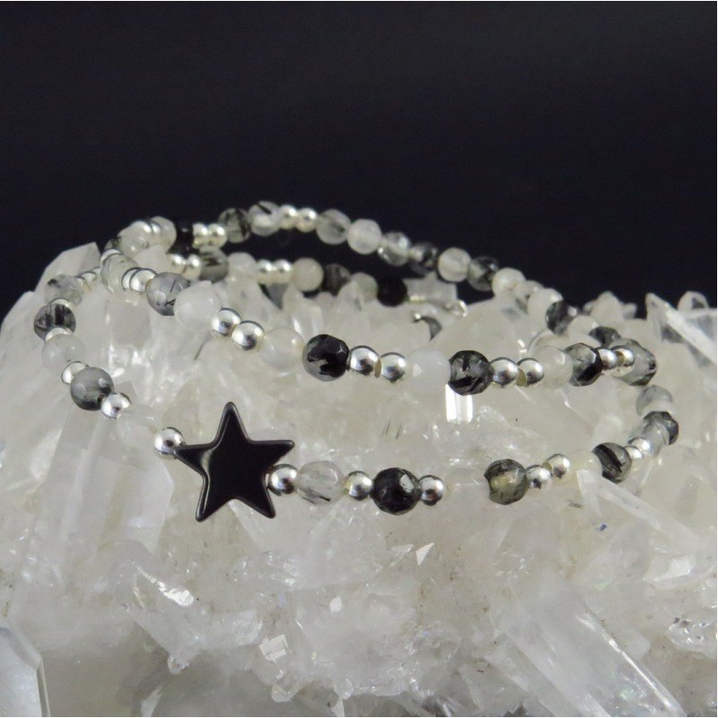 Dúo pulseras cuarzo turmalinado y plata Dúo pulseras cuarzo turmalinado y plata